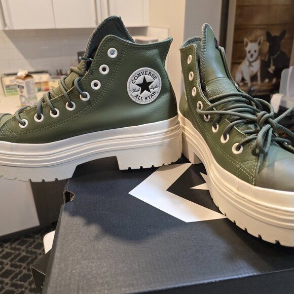 Womens Converse CHUCK TAYLOR ALL STAR LUGGED HEEL PLATFORM LEATHER HI SZ 8 GREEN - Picture 5 of 14